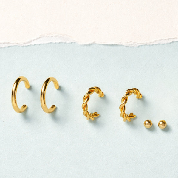 Spiral Hoop & Gold Stud Set