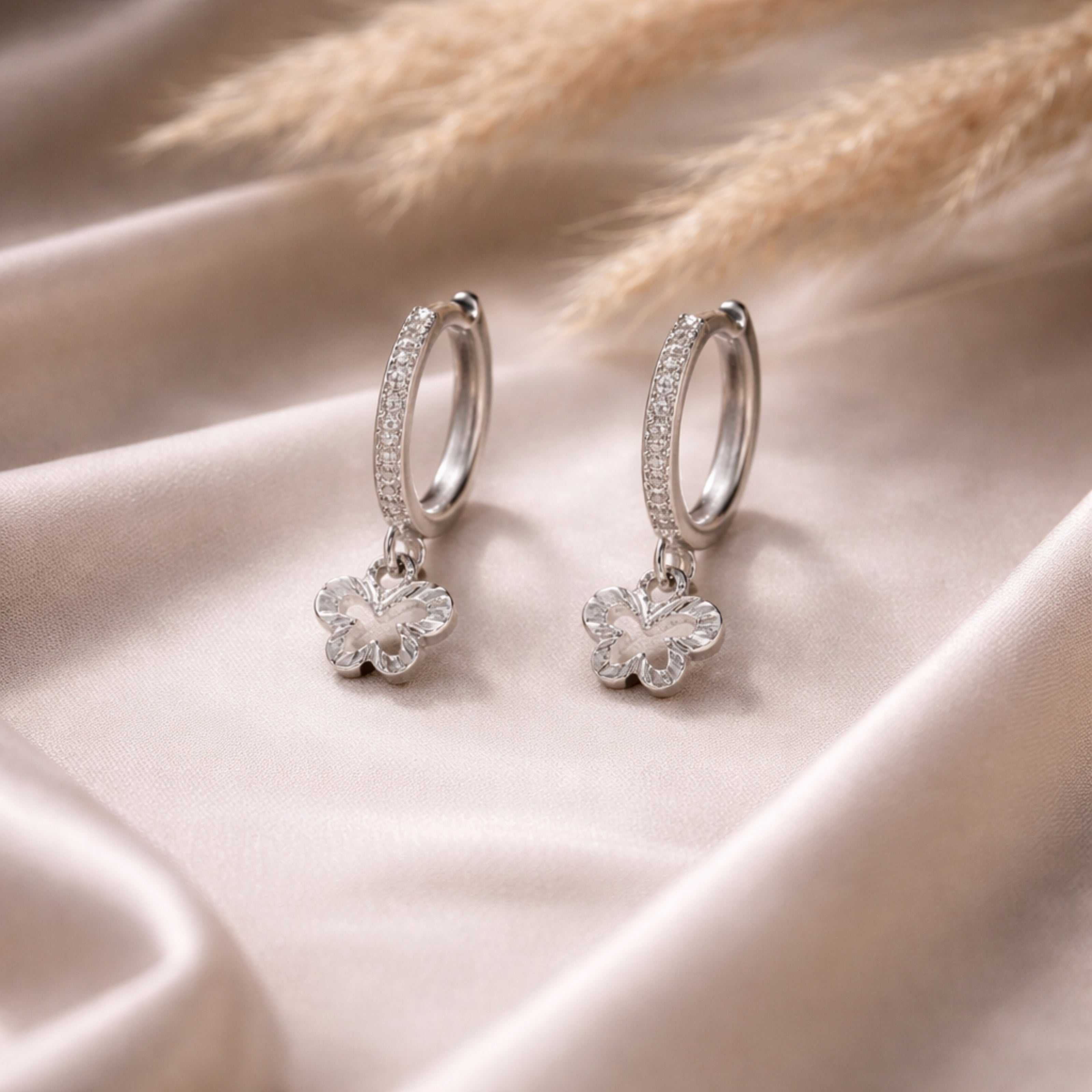 Silver Flutter Charm Hoops