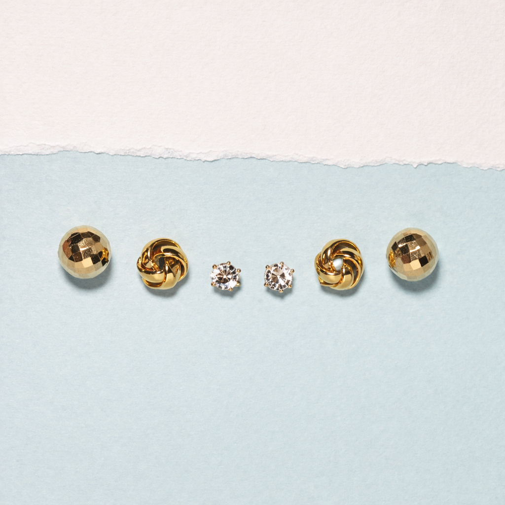 Golden Sphere Knot Stud Set