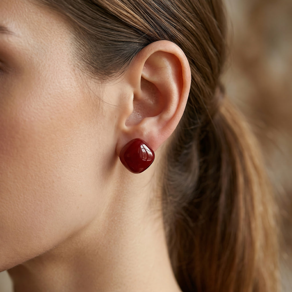 Red Stone Cushion Stud