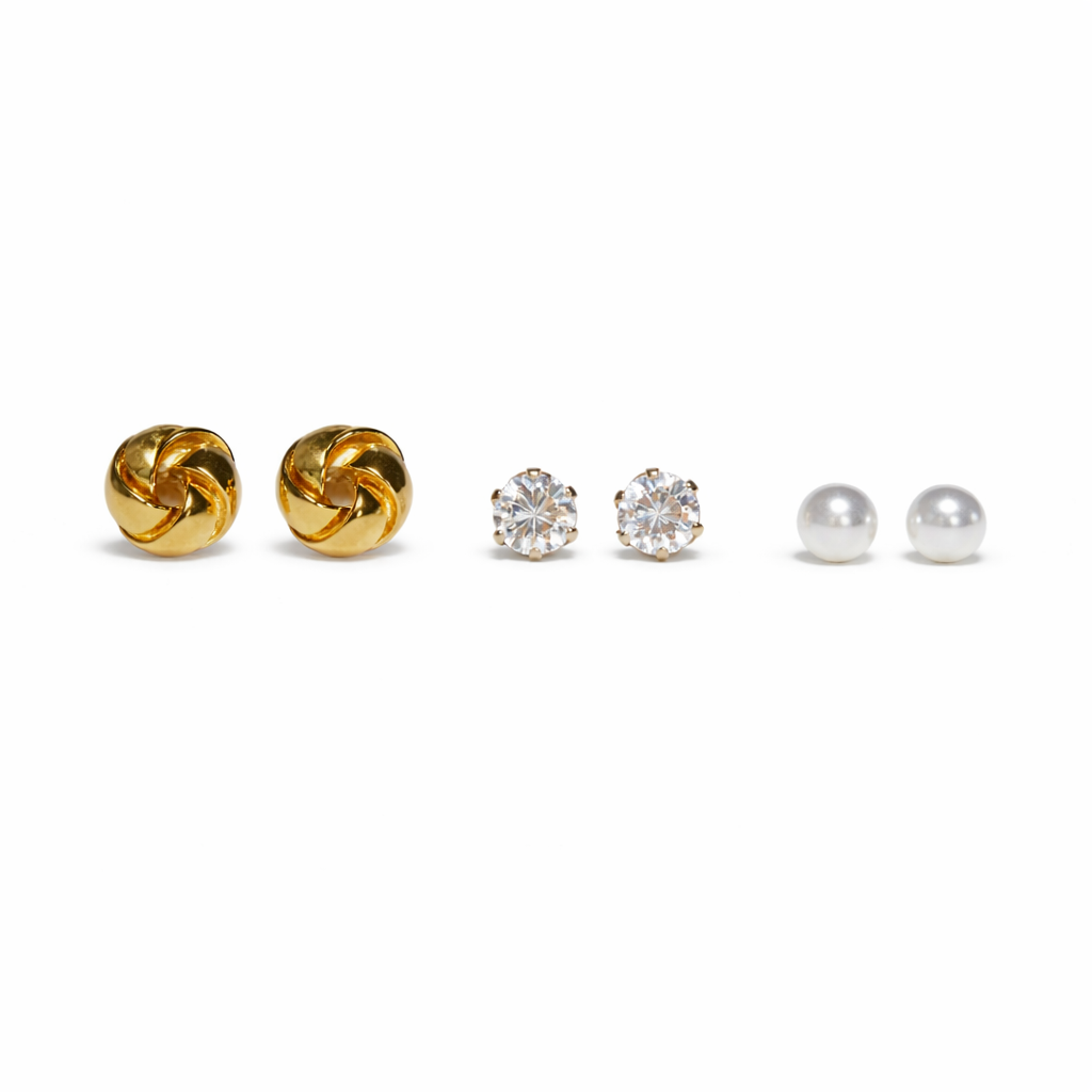 Golden Pearl Charm Stud Set