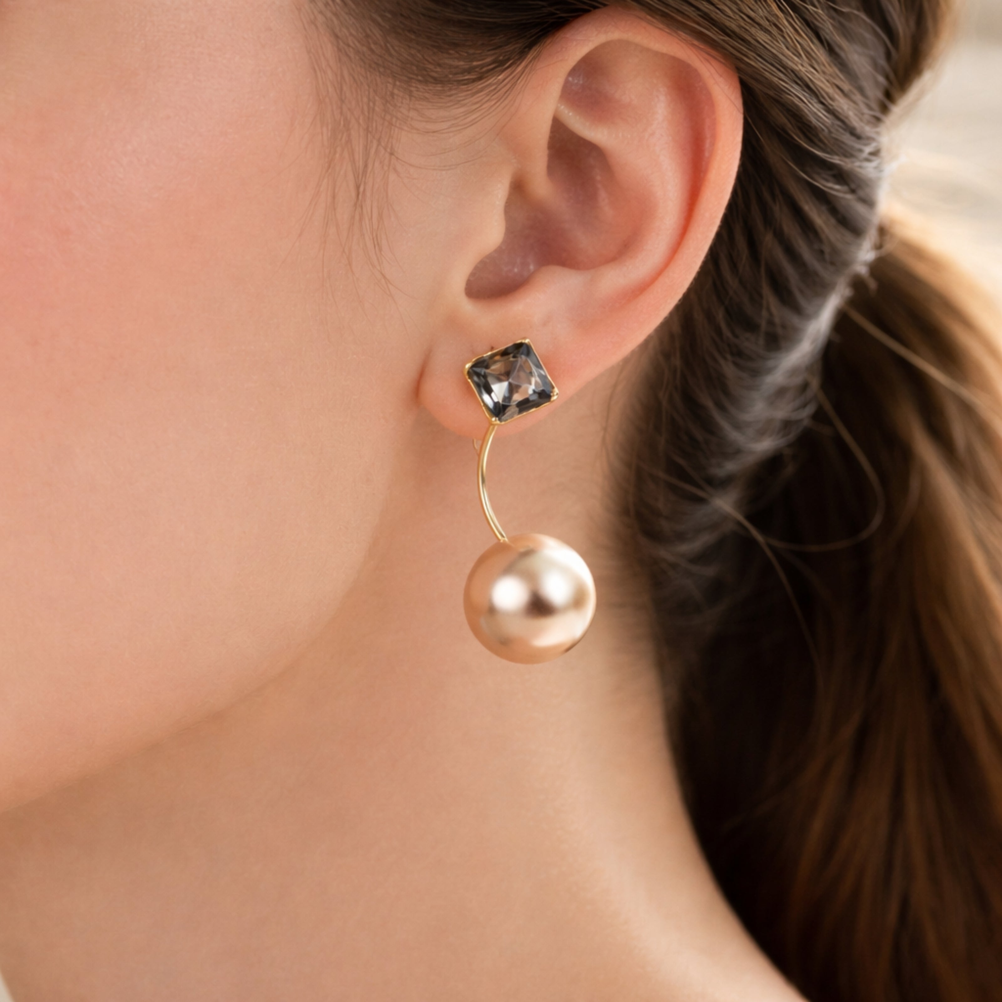 Crystal Block Pearl Earrings