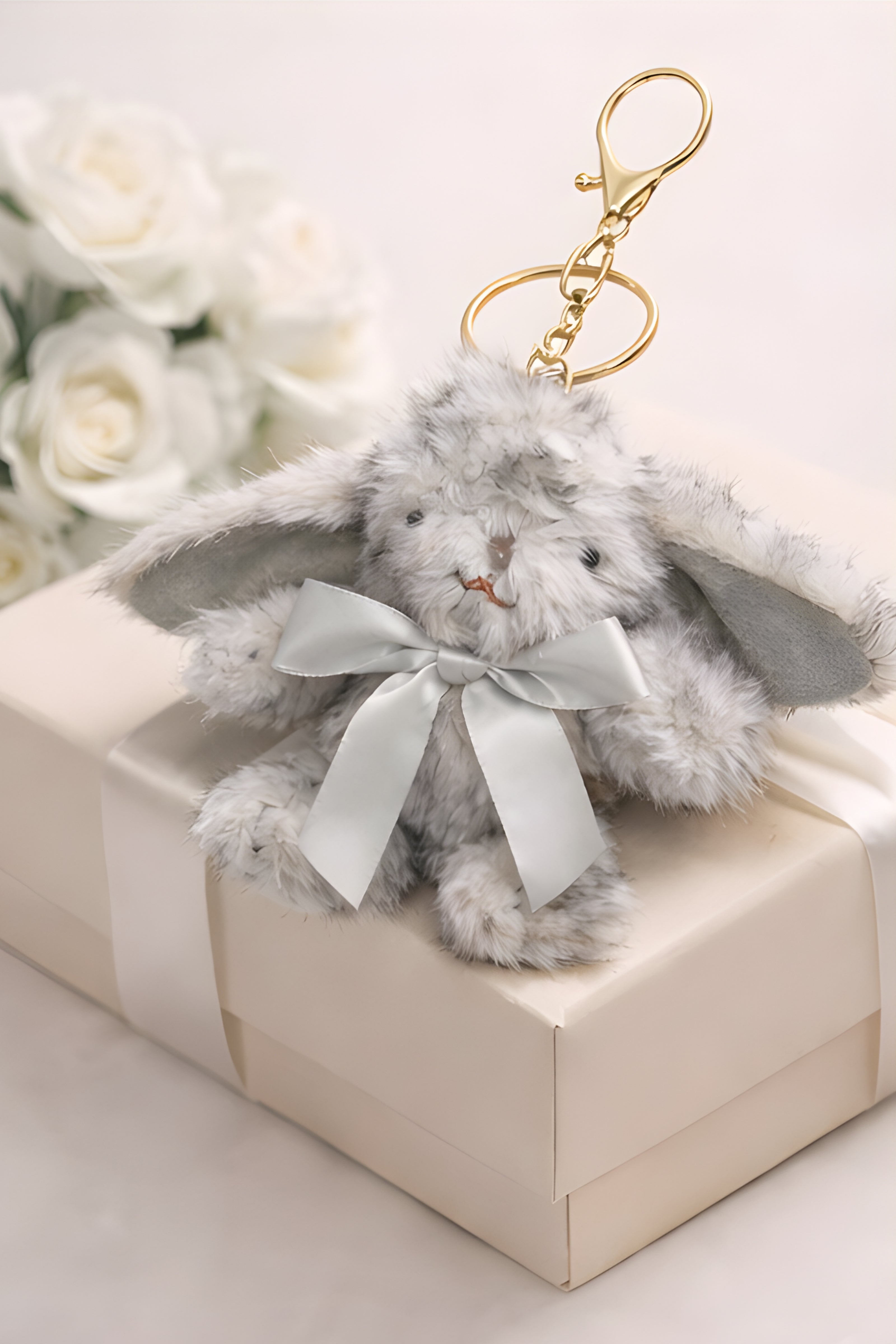 Fluffy Silver Grey Bunny Charm