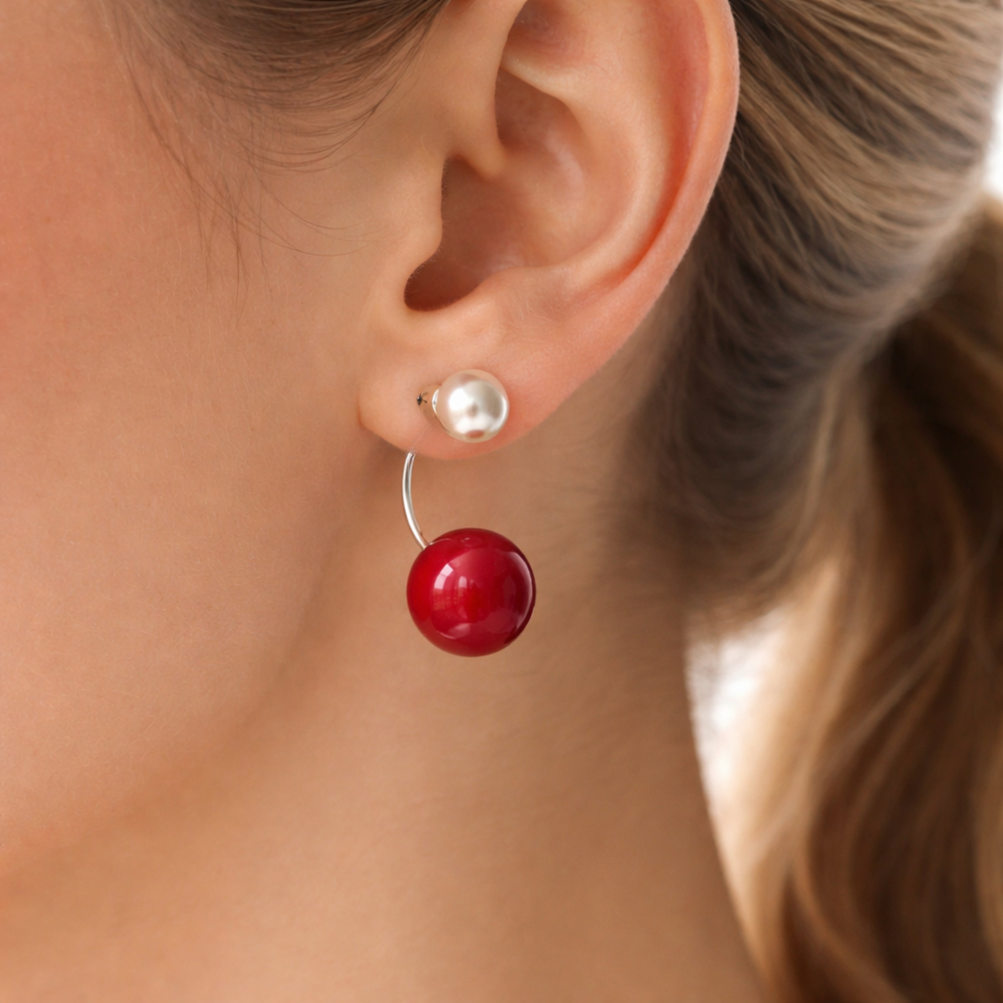 Ruby Pearl Charm Hoops