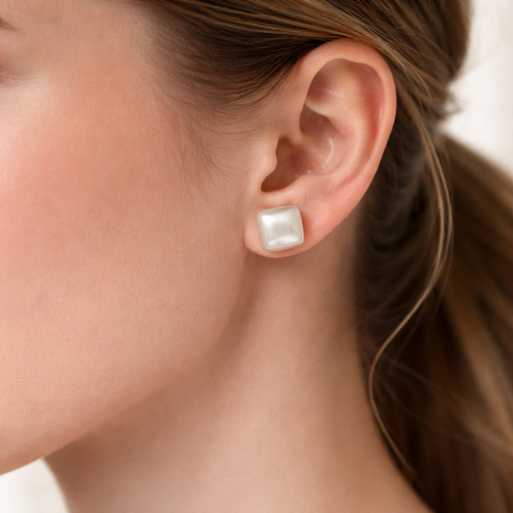 White Pearl Cushion Stud