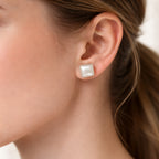 White Pearl Cushion Stud