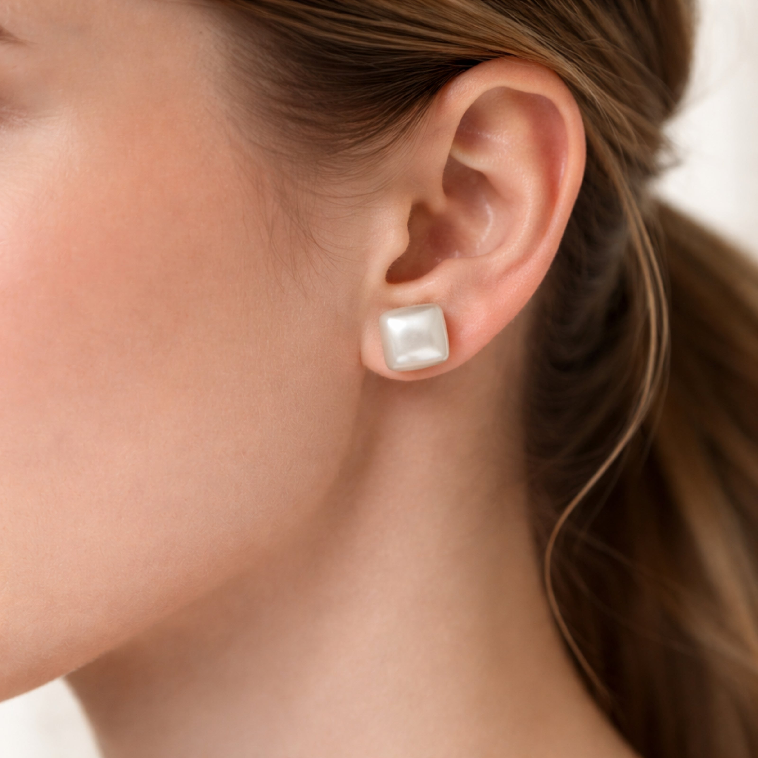 White Pearl Cushion Stud