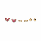 Red Heart & Gold Bow Stud Set