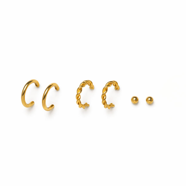 Spiral Hoop & Gold Stud Set