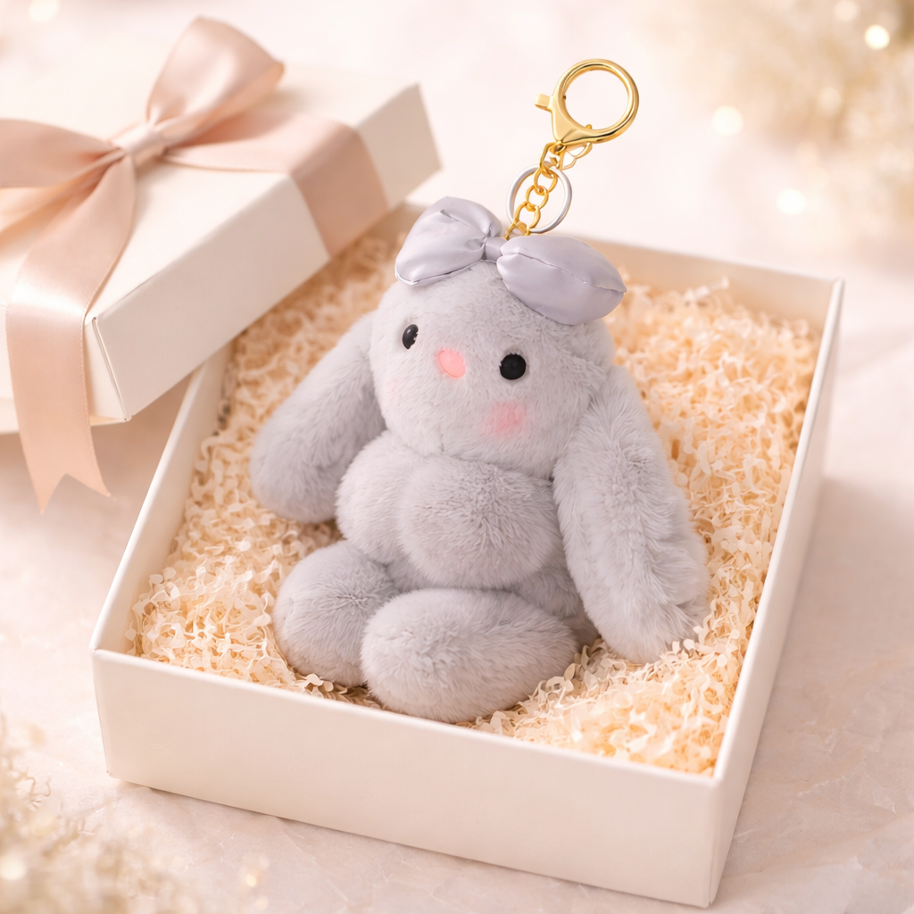 Grey Bow Bunny Plush